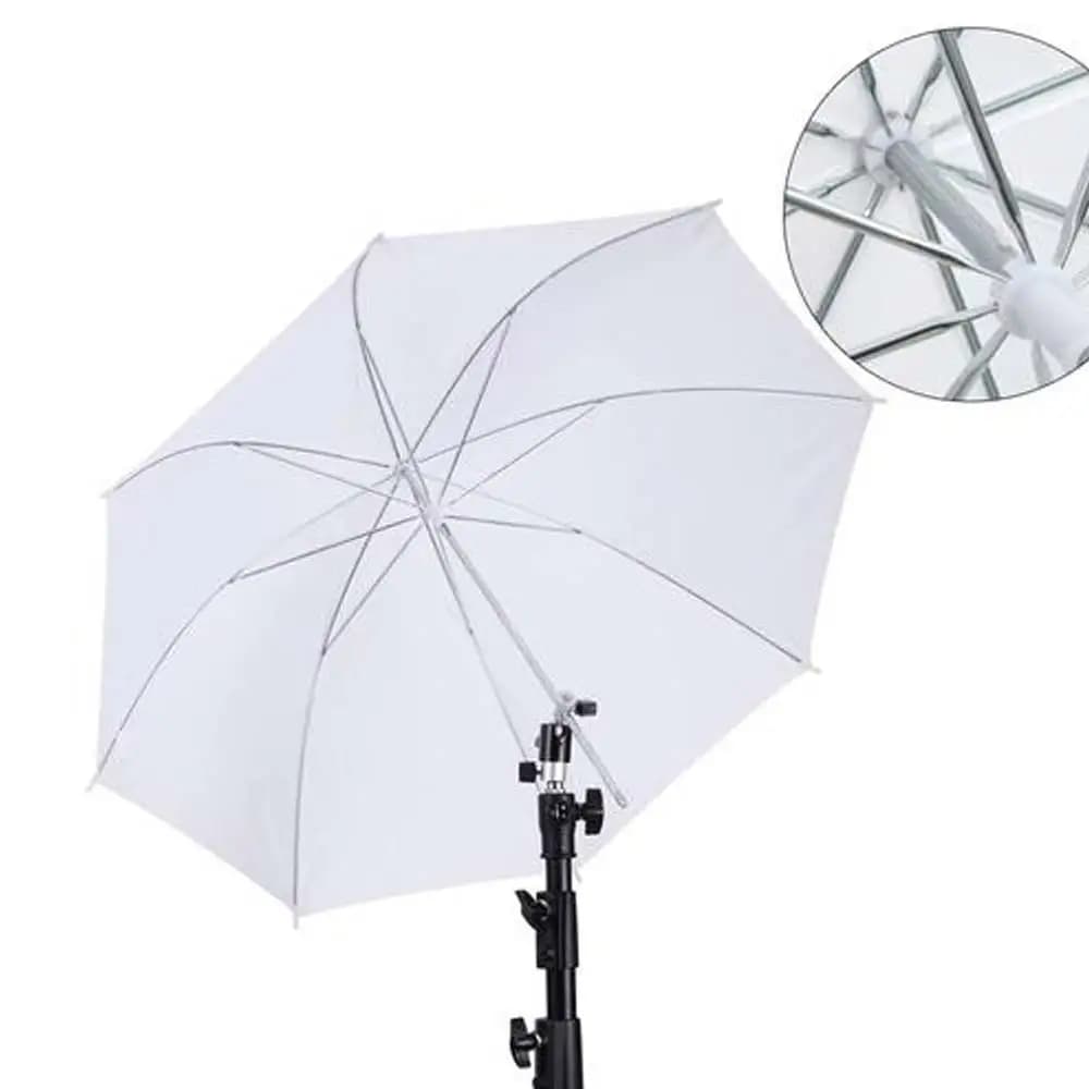Ombrello fotografico da 50 cm/20 pollici con manico in metallo, diffusore bianco per illuminazione soft, facile da installare, in tessuto.