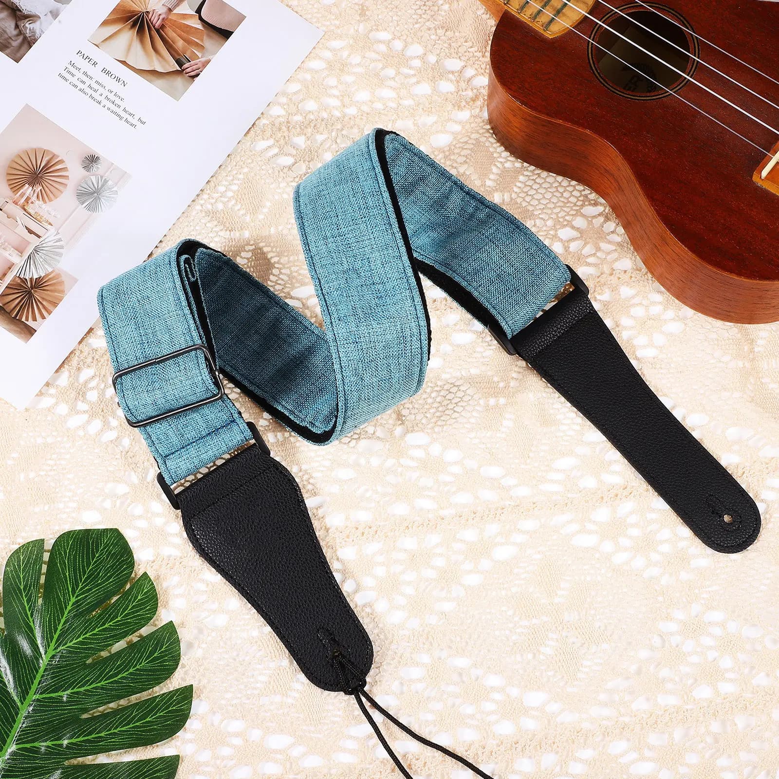 1 set di plettri per chitarra da 1 mm in cotone e lino, tracolla regolabile verde per chitarra elettrica, basso e acustica, set di accessori per spalla