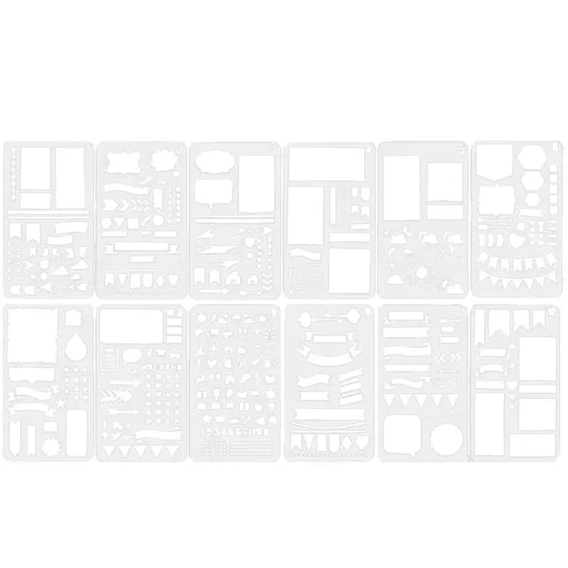 Set di 12 Stencil per Quaderni e Planner - Compatibili con Scrapbooking, Diari, Libri, Disegno Fai-da-Te e Biglietti d'Auguri