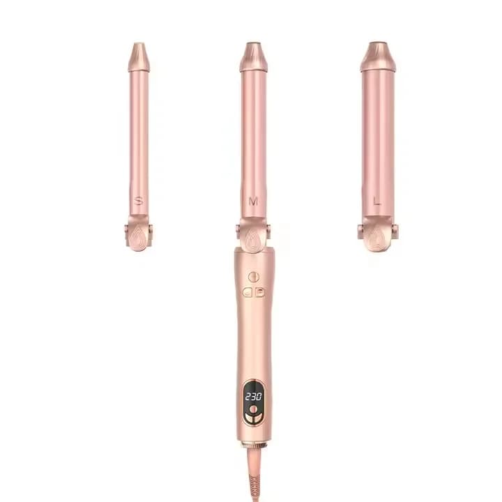 Set Ferro Arricciacapelli Termico Automatico Portatile 3-in-1 con Rotazione per Ricci e Onde Splendidi