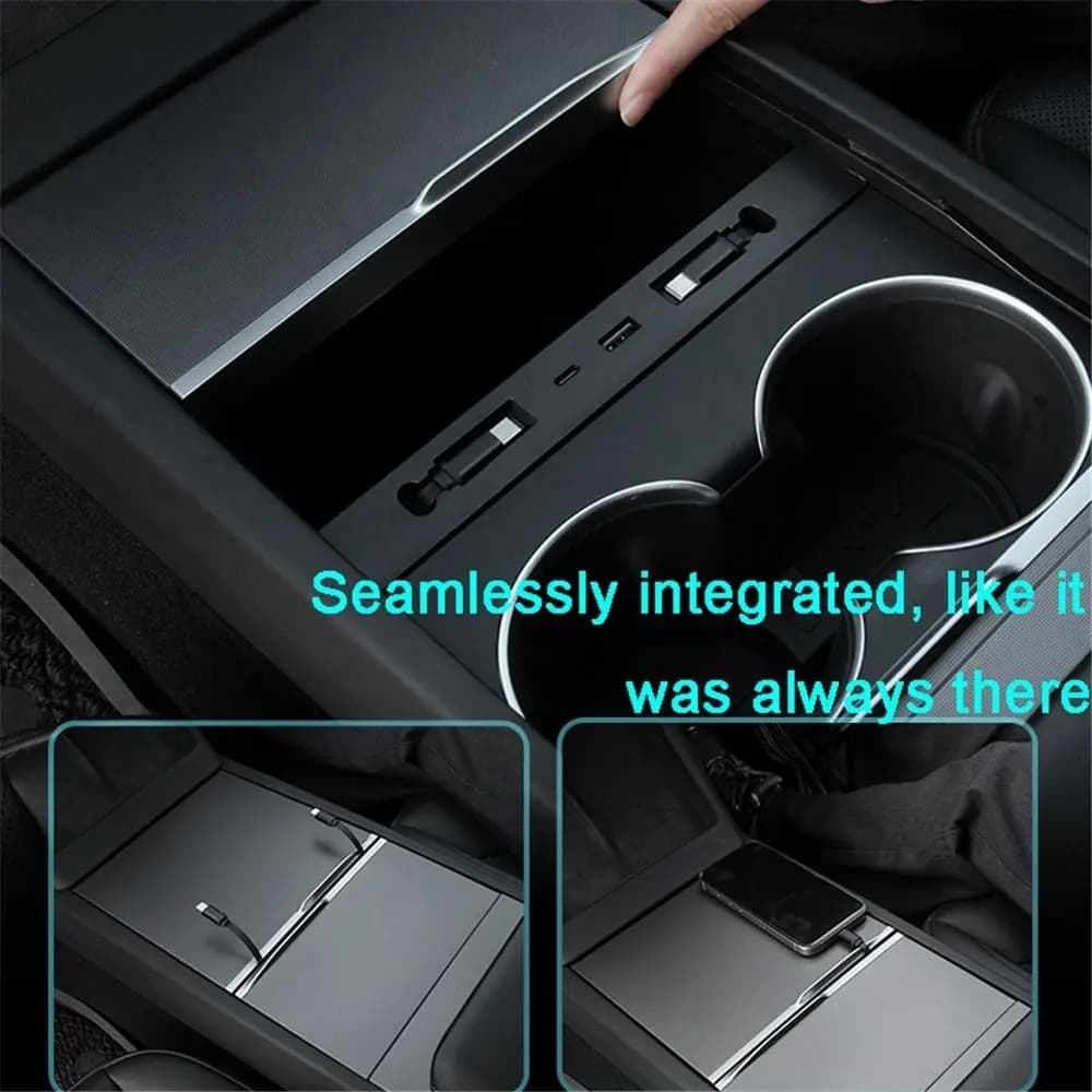 Hub USB Nascosto per Console Centrale con Cavo Retrattile Tipo-C per Tesla Model Y Juniper/ Model Y LR / Model 3 Highland