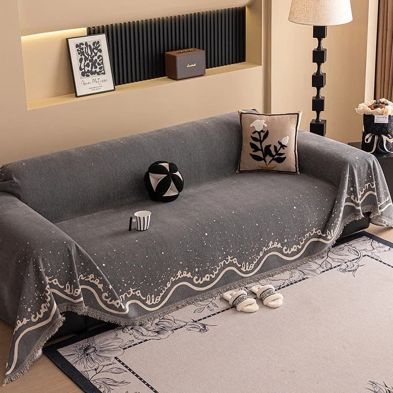 Semplice quattro stagioni universale antiscivolo copridivano in tessuto linea argento asciugamano per divano in ciniglia addensato anti-graffio per gatti coperta per divano