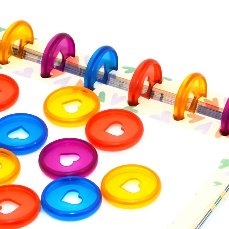 Dischi di rilegatura in plastica a forma di cuore da 24mm per Notebook a disco fungo tipo T pianificatore di fori anello di rilegatura per Scrapbooking