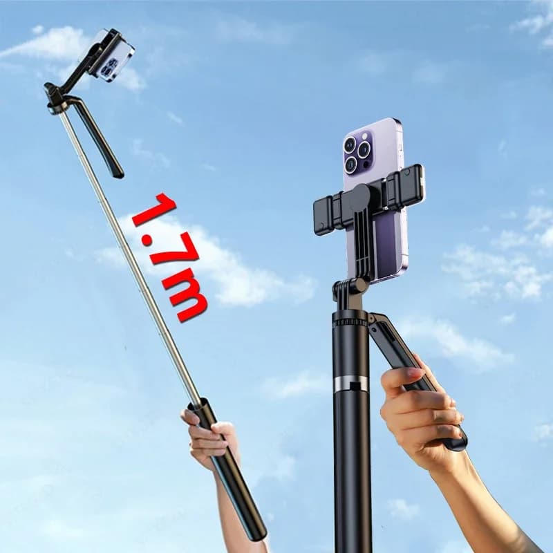 Selfie Stick Portable Phone Holder with Ultra Long Rebound 1.7 Meters Bluetooth Remote Control with Tripod Support with Live Fill Light
