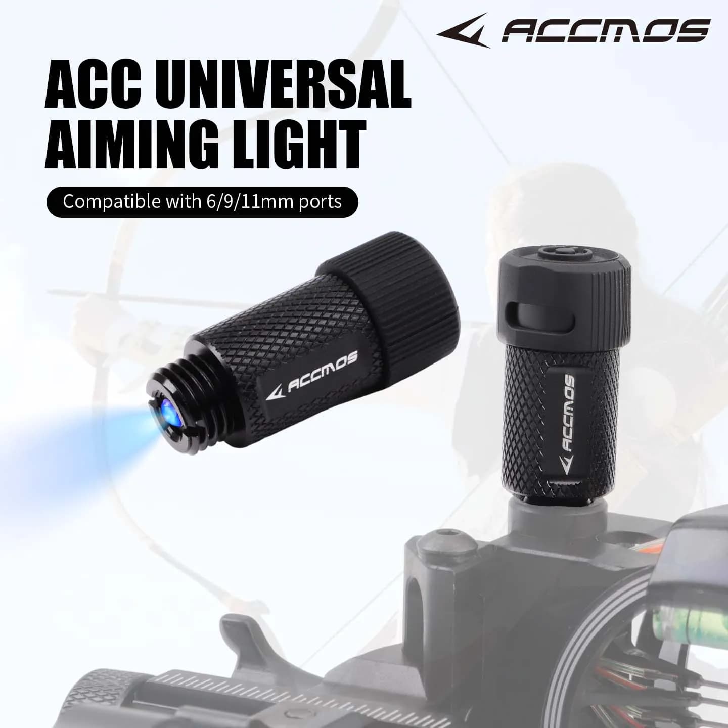 ACCMOS Archery Compound Bow Sight Light Rechargeable LED Blue Light Adjustable Compatible 6mm 9mm 11mm Screw Thread