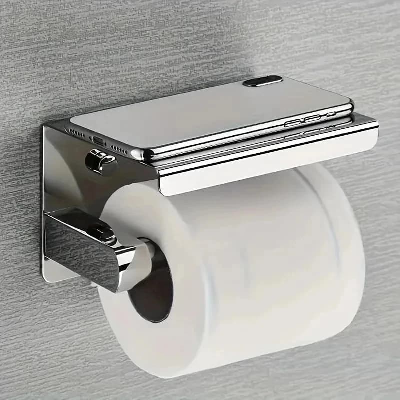 Portarotolo da bagno in acciaio inossidabile 304, 1 pezzo, senza foratura, da parete, con mensola porta telefono, senza trapano