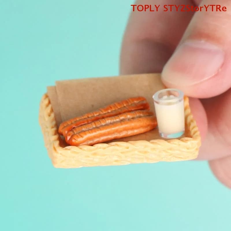 5 pezzi di ornamenti in miniatura per casa delle bambole, accessori da cucina per casa delle bambole, modello giocattolo per il gioco di imitazione con latte di soia e bastoncini di pasta fritta