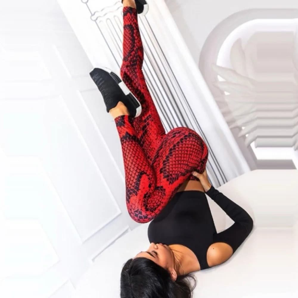 Leggings con stampa serpente serpentina Pantaloni con controllo della pancia senza cuciture con culo pesca Elastico modellante per il corpo Pilates Yoga Leggings Sport