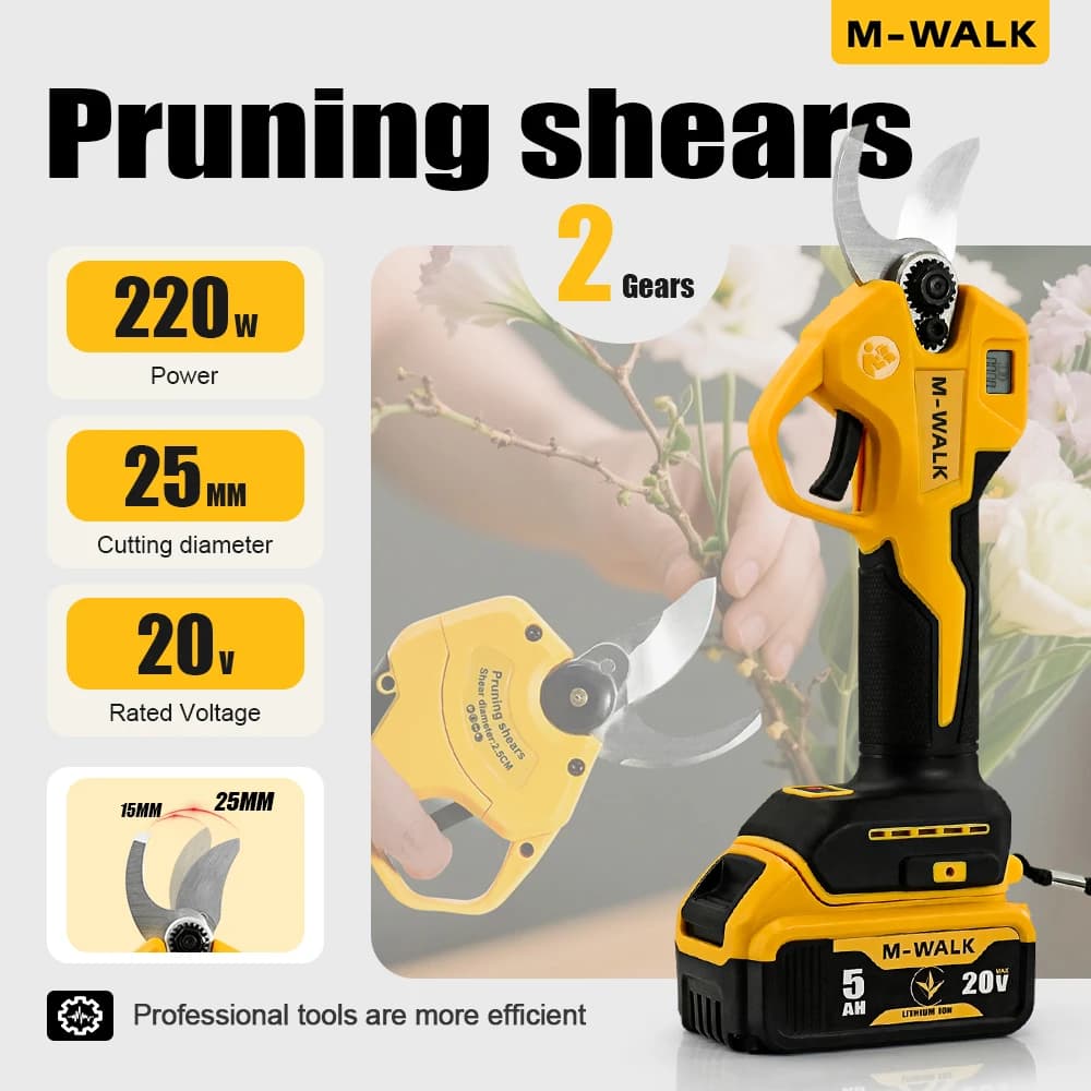 M-WALK Electric Shelving Shelves Without Brushes LED Display Battery Electric Garden Scissors Electric Fruit Tree Tools for Dewalt 20V Battery Pin