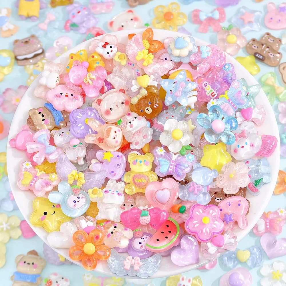 60PCS Mixed Flatback Resin Charms Set Random Styles Cartoon Making Kit Decorations for DIY Craft Phone Cases Nails Scrapbooking