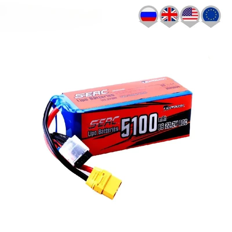 Batteria Lipo 5100mAh 6S 22.2V 60C con connettore XT90 per aereo RC elicottero Drone FPV Quadcopter modello di barca da corsa