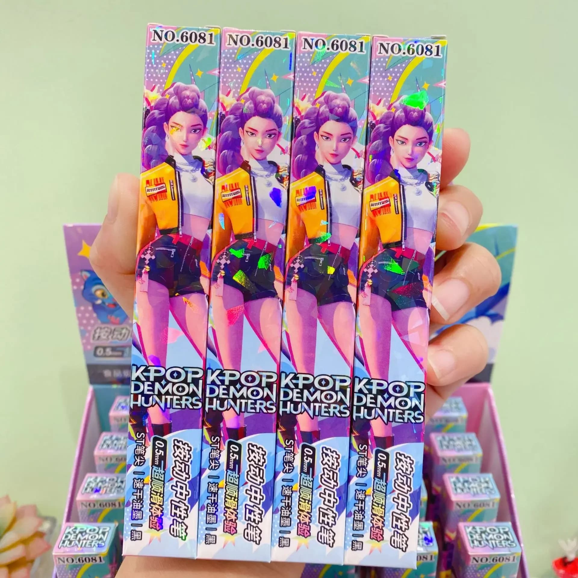 Penna Gel Kpop Serie Demon Hunter, Scatola a Sorpresa, Inchiostro Nero 0.5mm, Tipo a Pressione, Penne Anime Cartoon, Forniture Scolastiche per Studenti