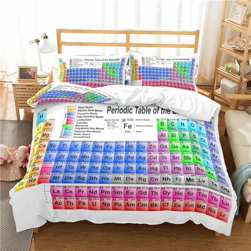 Tavola periodica degli elementi Copripiumino Set di biancheria da letto scientifica Amanti della chimica in microfibra Immagine di apprendimento per bambini Adolescenti Decorazioni per adulti