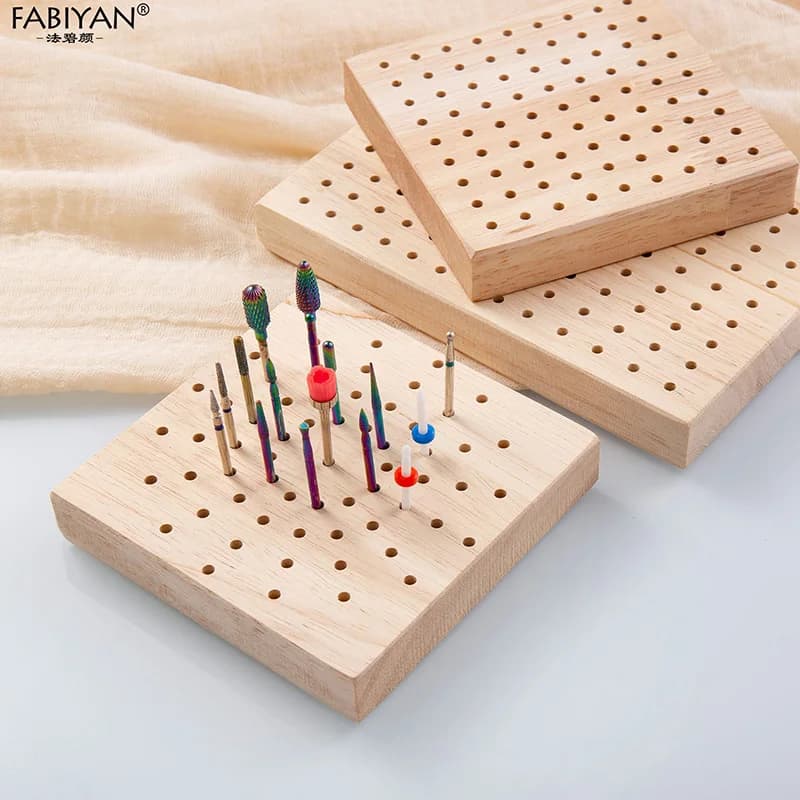 Supporto per punte da trapano e frese per unghie, con scheda portaoggetti per testine lucidanti in legno, attacco da 2,35 mm, espositore