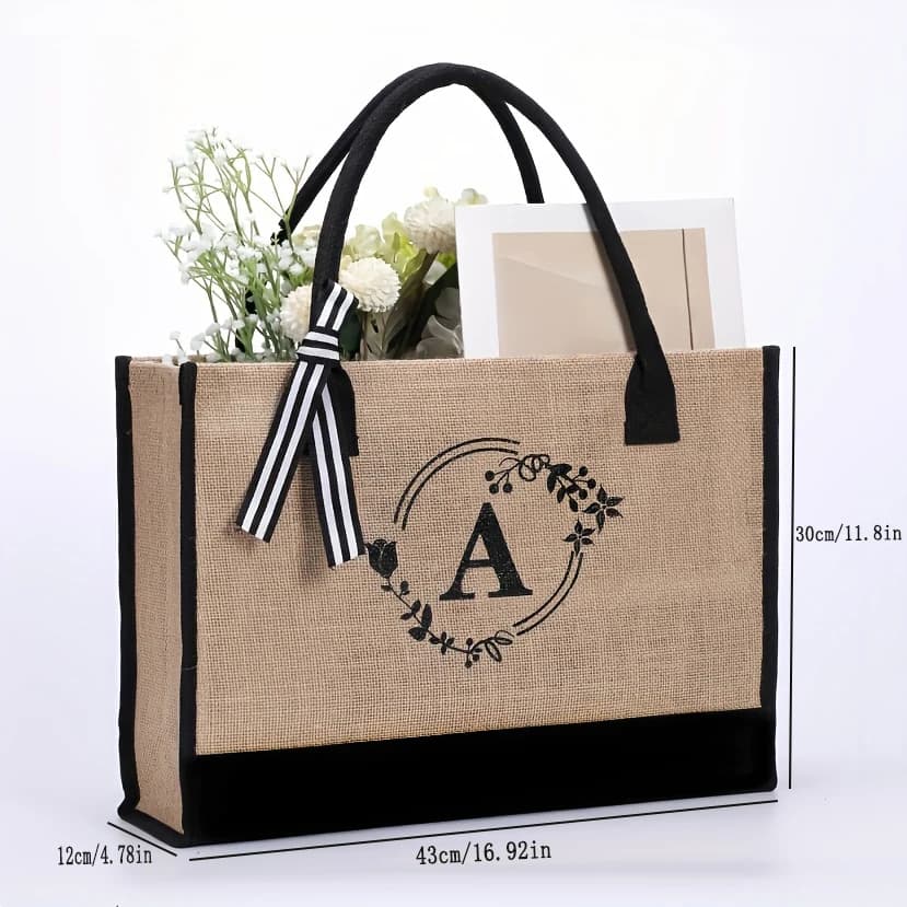 Men's Single Shoulder Linen Bag with Customized Alphabetical Print, Large Capacity Bag, Open Handle Bag