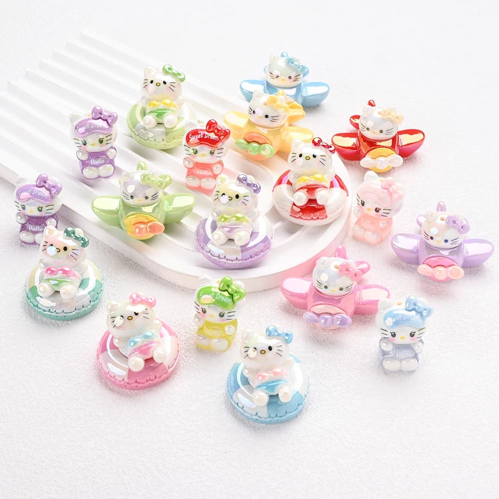 9 pezzi di perline in resina Sanrio miste 3D, perline per massaggiagengive con messa a fuoco a forma di gatto KT, per gioielli fai da te che realizzano accessori per porta ciuccio con catena