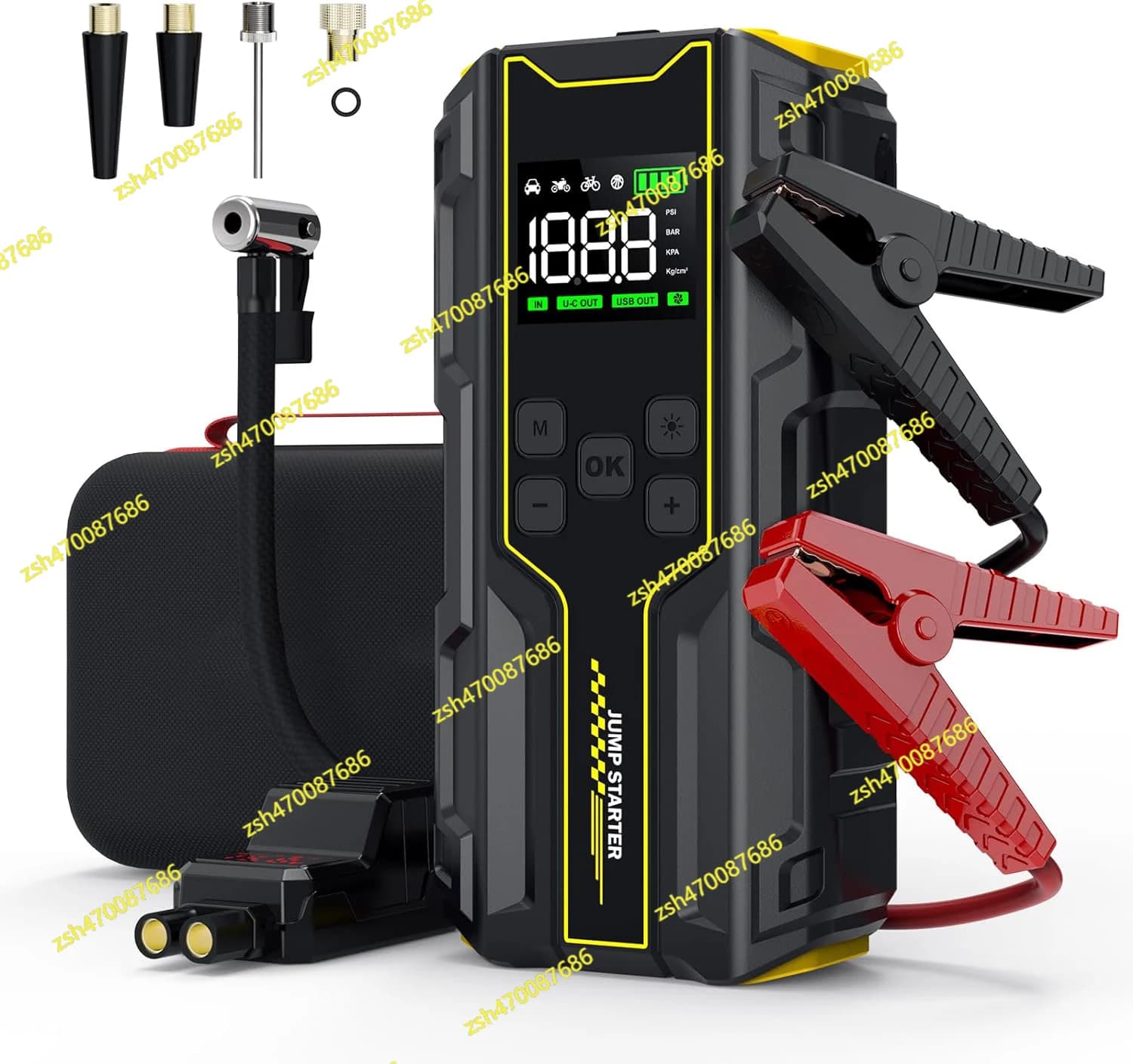 Nuovo lancio 4000A 4 in 1 Avviatore di emergenza per auto multifunzionale con gonfiatore per pneumatici Corrente di picco elevata con display LCD