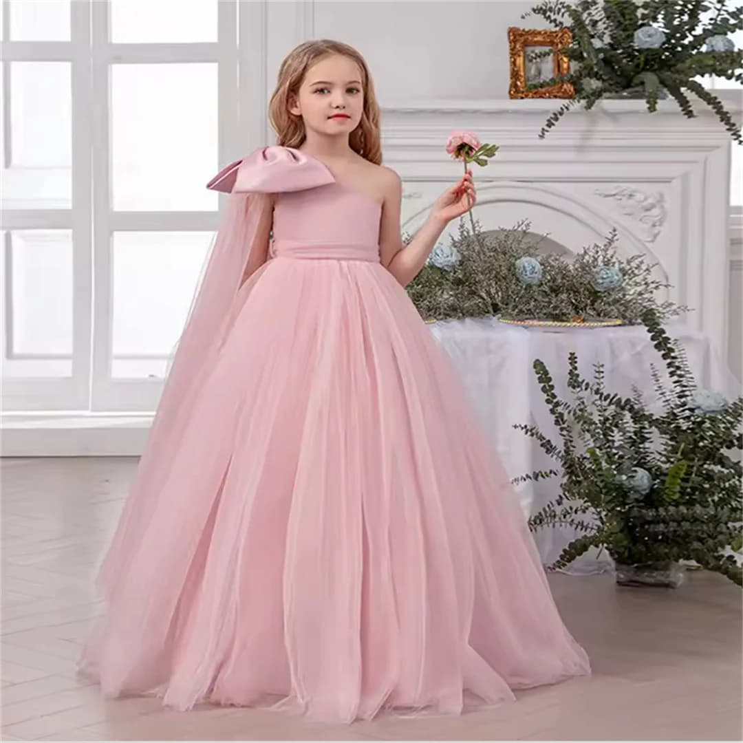 Custom Girls Party Dresses Wedding Dresses Pink Dresses With Bow Big Stick For Girls Princess Dress Ceremony Dress For Girl