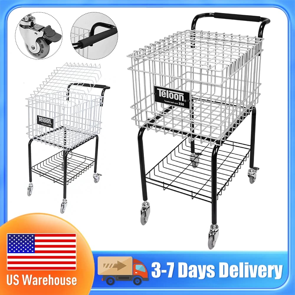Carrello Pieghevole per Palline, Contiene 350 Palline, Trolley Portatile in Acciaio con Ruote Scorrevoli per Tennis, Pickleball, Baseball, Softball