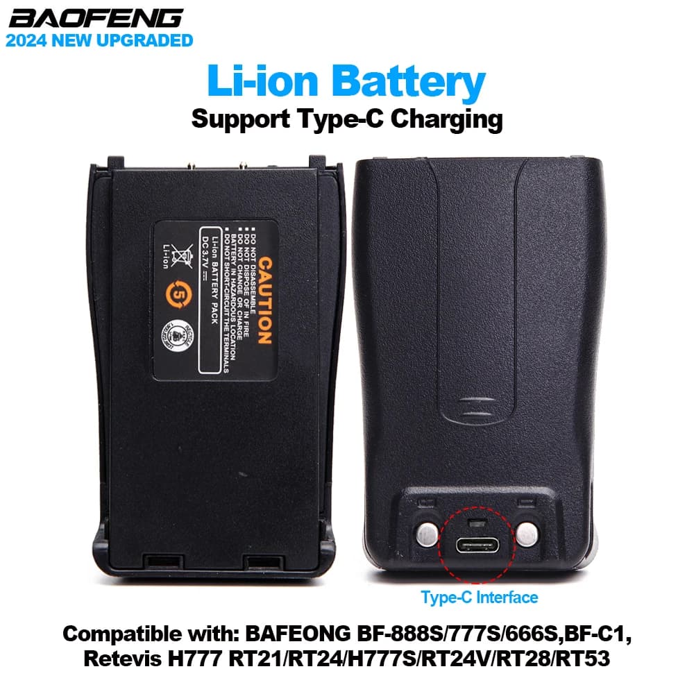 Nuovo aggiornamento Baofeng BF888S Walkie Talkie Batteria in grado di tipo C Ricarica BF-888S/777S/666S/ BF-C1 Radio da traino Batteria aggiuntiva