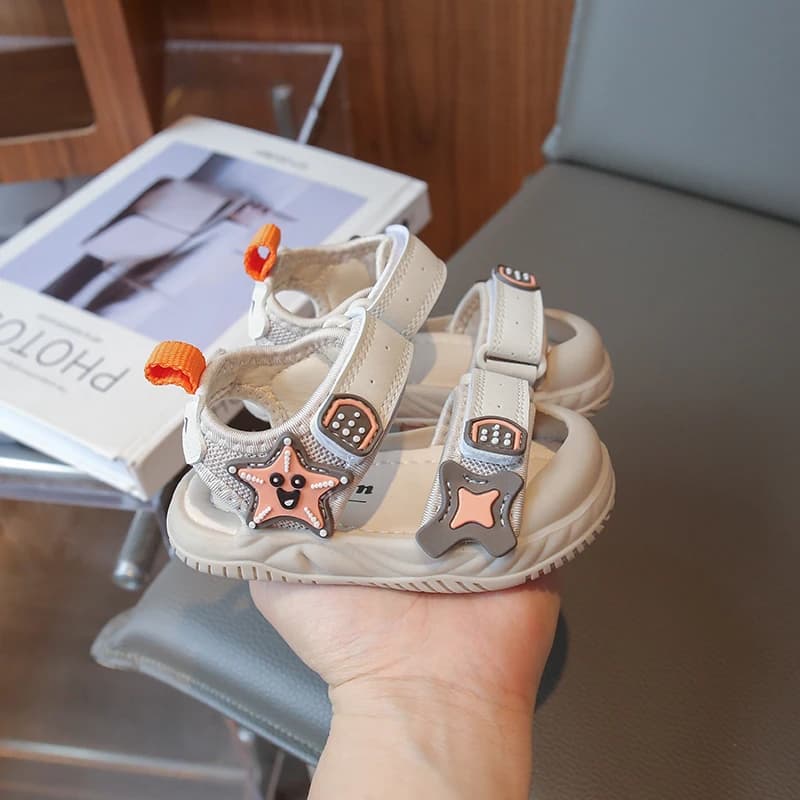 Toddler Boys Sport Sandals Cute Star Velcro Straps Anti-Collision Toe Cap Non-Slip Soft Sole Summer Water Walking Little Kids