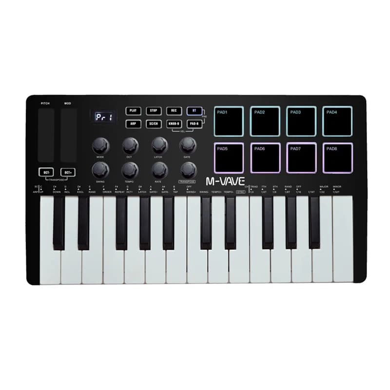 M-VAVE Controller tastiera MIDI USB portatile MIDI a 25 tasti con 8 batterie retroilluminate 8 manopole 8 strumenti a tastiera musicale RGB