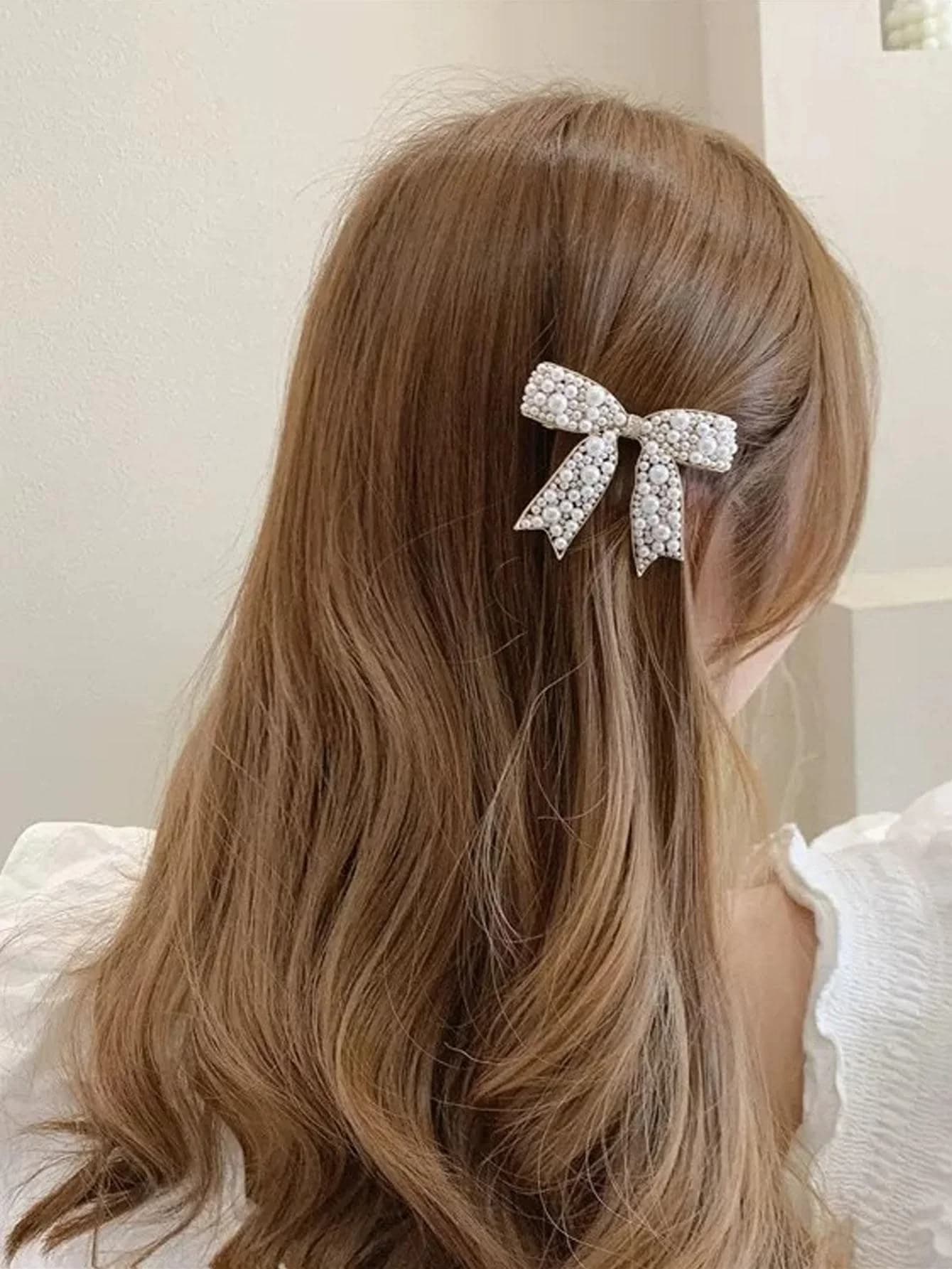 Elegante fermaglio per capelli con fiocco in finta perla per donna, accessorio per capelli per uso quotidiano