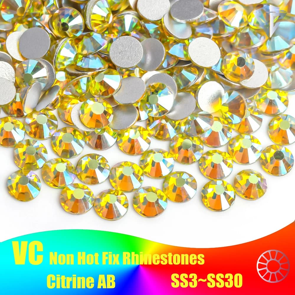 Tutte le dimensioni Non Hotfix Strass 3D Nail Art Citrino AB Glitter con retro piatto Pietra sciolta Decorazione unghie fai da te Y3126