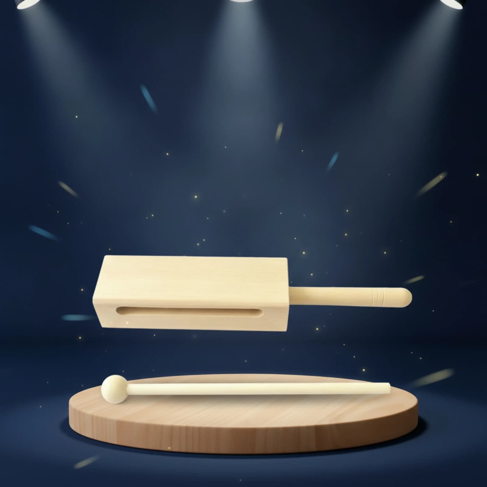 Wood Percussion Instrument with Mallet Hardwood Wooden Rhythm Block with Mallet Wood Block with Handle Woody Loud for Beginners
