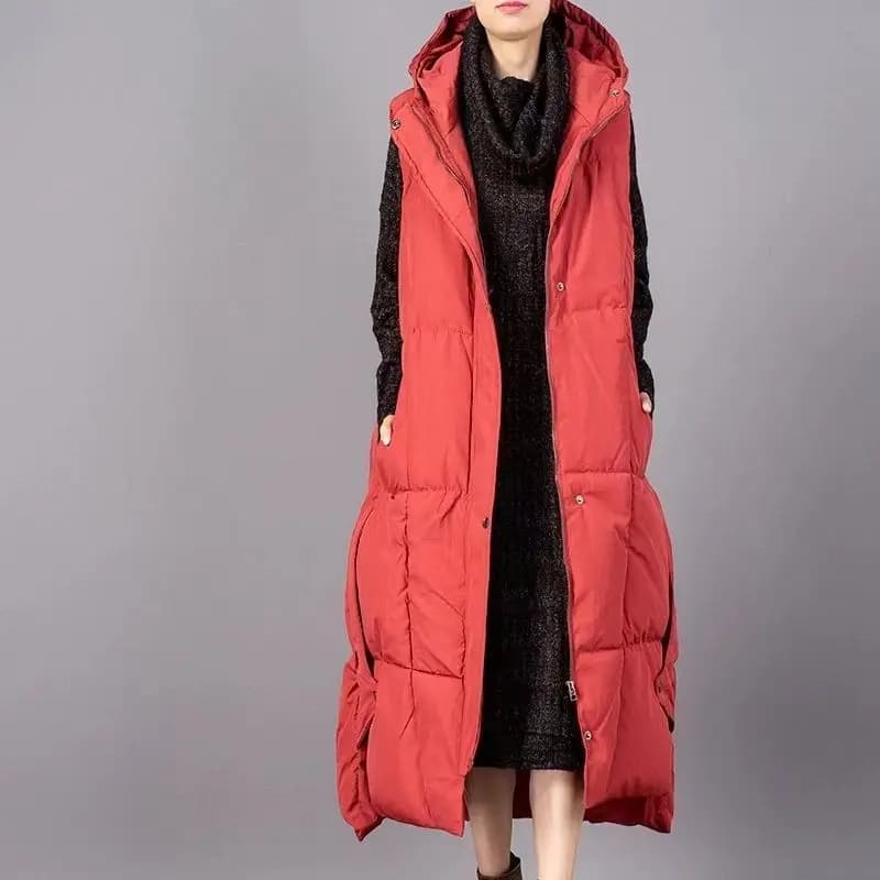 2026 Winter New Women's Down Vest Loose White Duck Down Hooded Long Vest