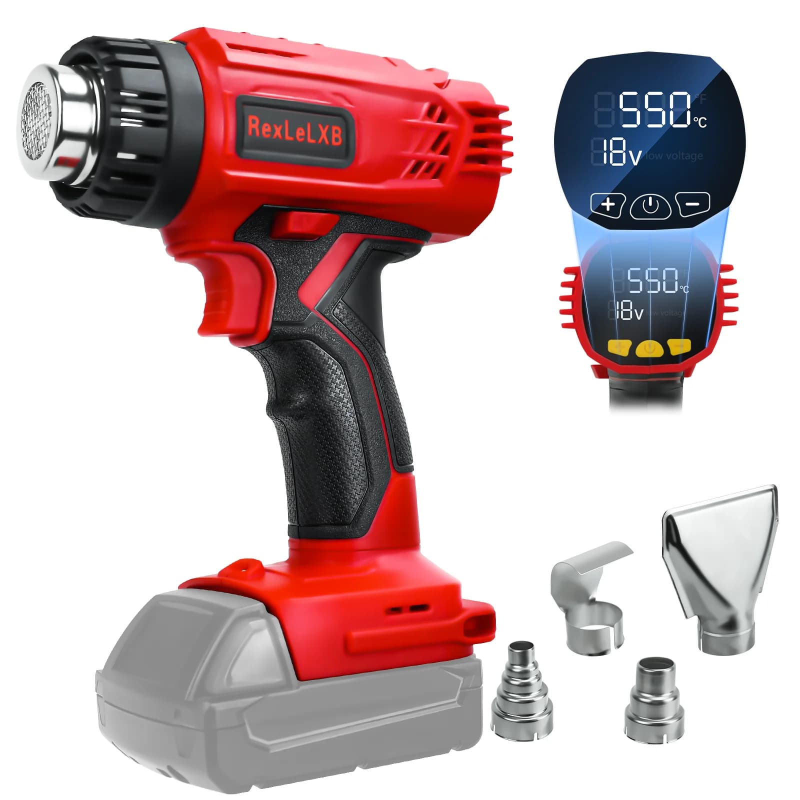 Pistola termica a batteria da 400 W per batteria Milwaukee 18 V 50 ℃ -550 ℃ Pistola ad aria calda a riscaldamento rapido con controllo della temperatura variabile (senza batteria)