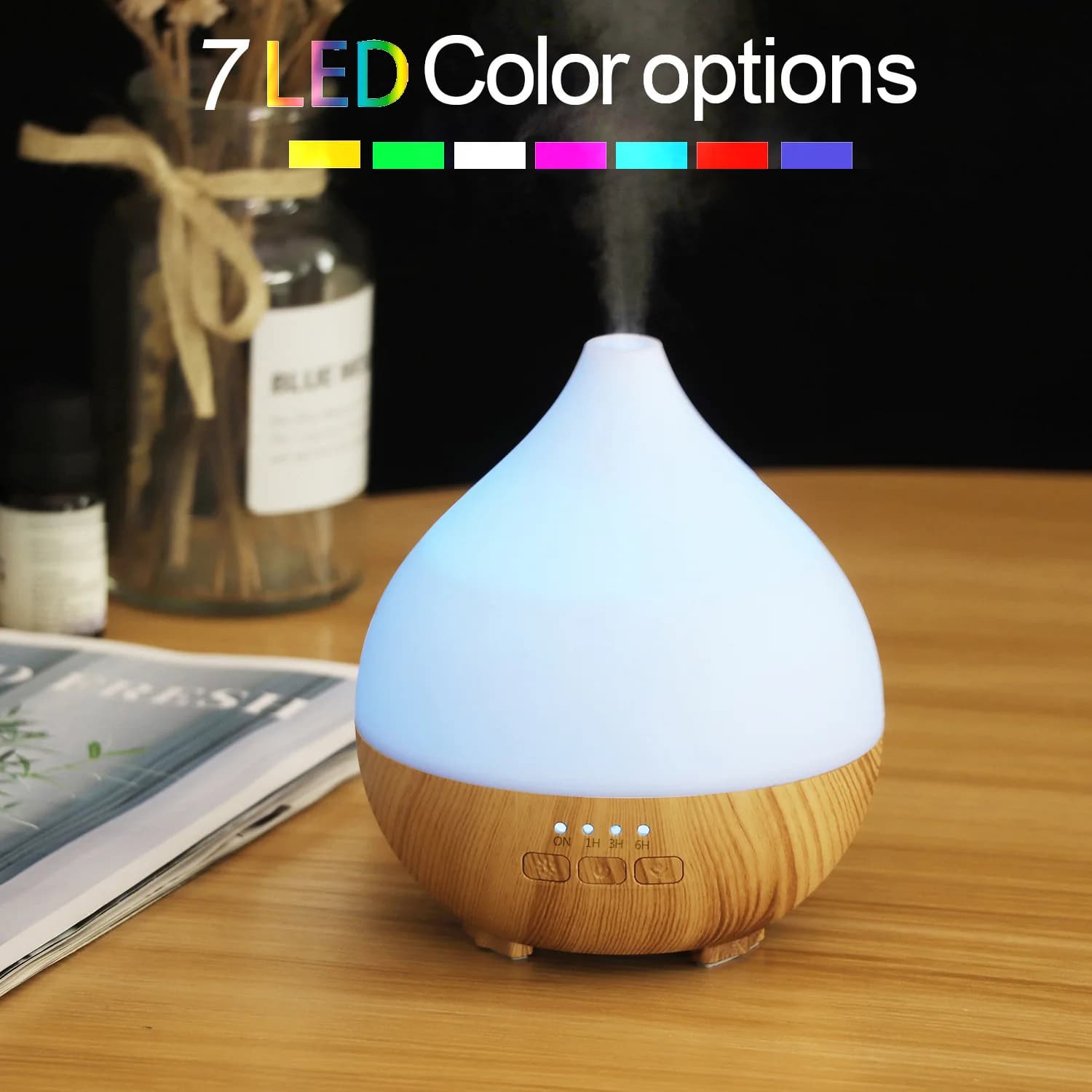 Diffusore di Aromi Effetto Legno, Umidificatore ad Ultrasuoni con Luce Notturna LED a 7 Colori, Mini Diffusore di Oli Essenziali da Scrivania per Casa e Ufficio
