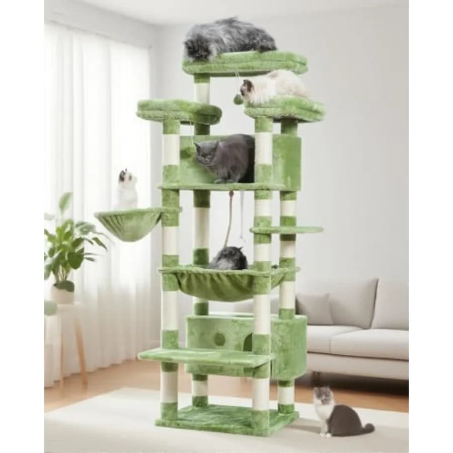 Albero per Gatti da Interno Grande per Adulti, Torre per Gatti da 188 cm con 3 Grandi Piattaforme, 2 Cesti, 2 Cucce, Tiragraffi Multilivello