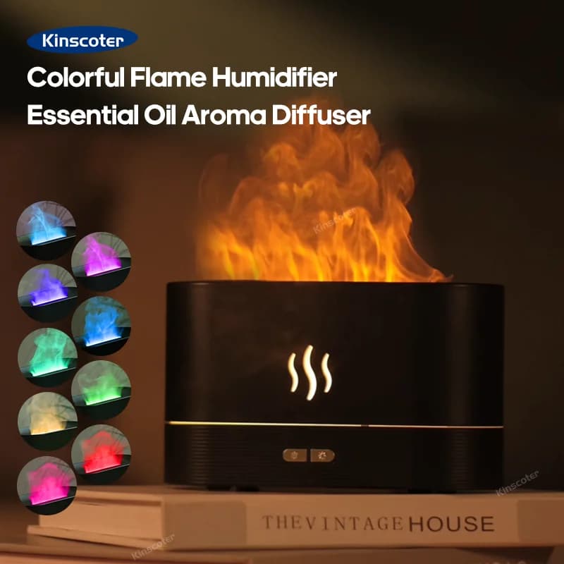 KINSCOTER diffusore di aromi umidificatore ad ultrasuoni Cool Mist Maker Fogger Led olio essenziale fiamma lampada Difusor