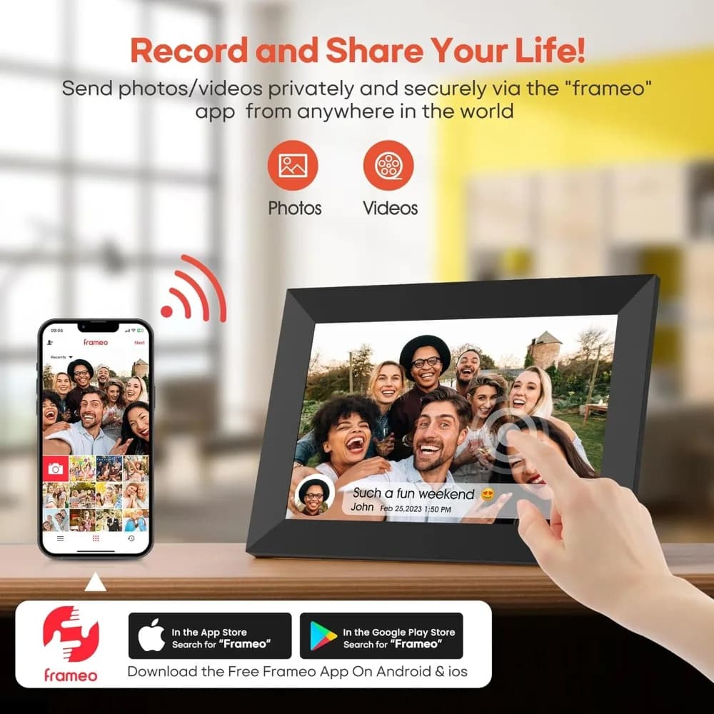 Vendita calda, cornice digitale WiFi da 10,1 pollici, memoria da 32 GB, rotazione automatica, montabile a parete, condividi foto/videos istantaneamente tramite app