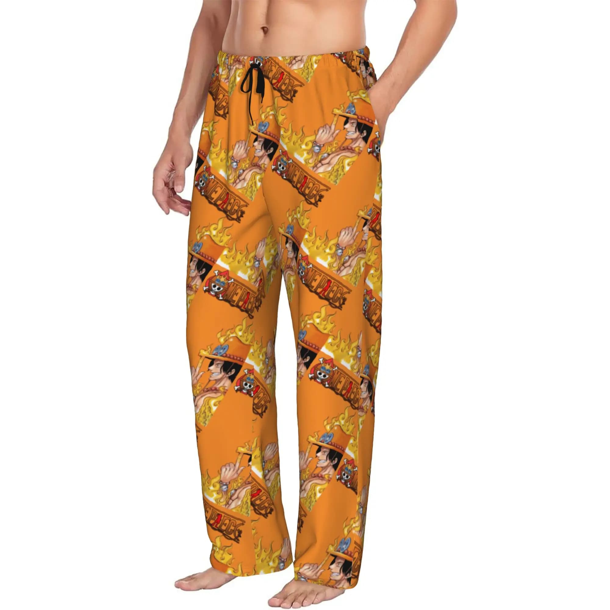 Custom Ace Cartoon Japan Manga Pajama Pants Sleepwear Men Elastic Waistband Sleep Lounge Bottoms with Pockets