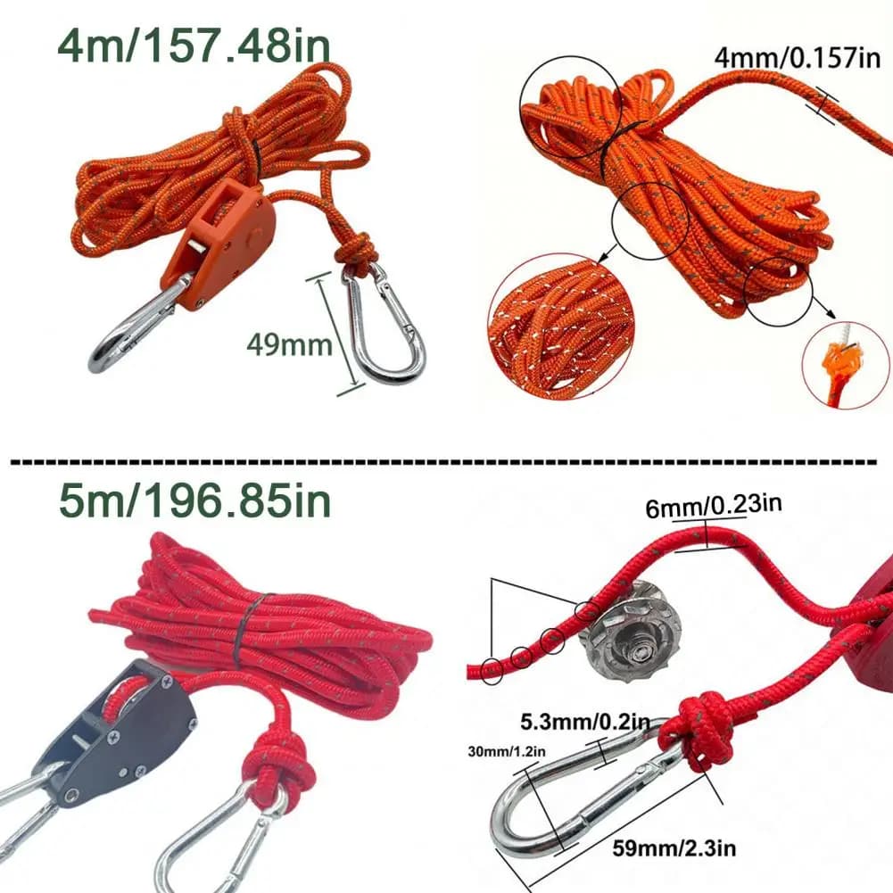 Tenditore per corda per baldacchino Set tenditore per corda a rulli per carichi pesanti Regolatore Guyline per zaino in spalla all'aperto Cavo da 4/5 m Campeggio Escursionismo Canottaggio