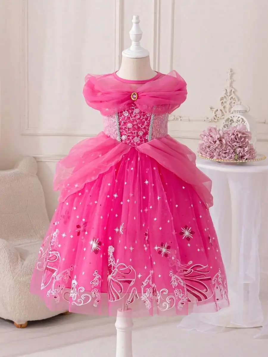 Pink Ball Gown Evening Dress With Bow And Embroidery For Formal Events