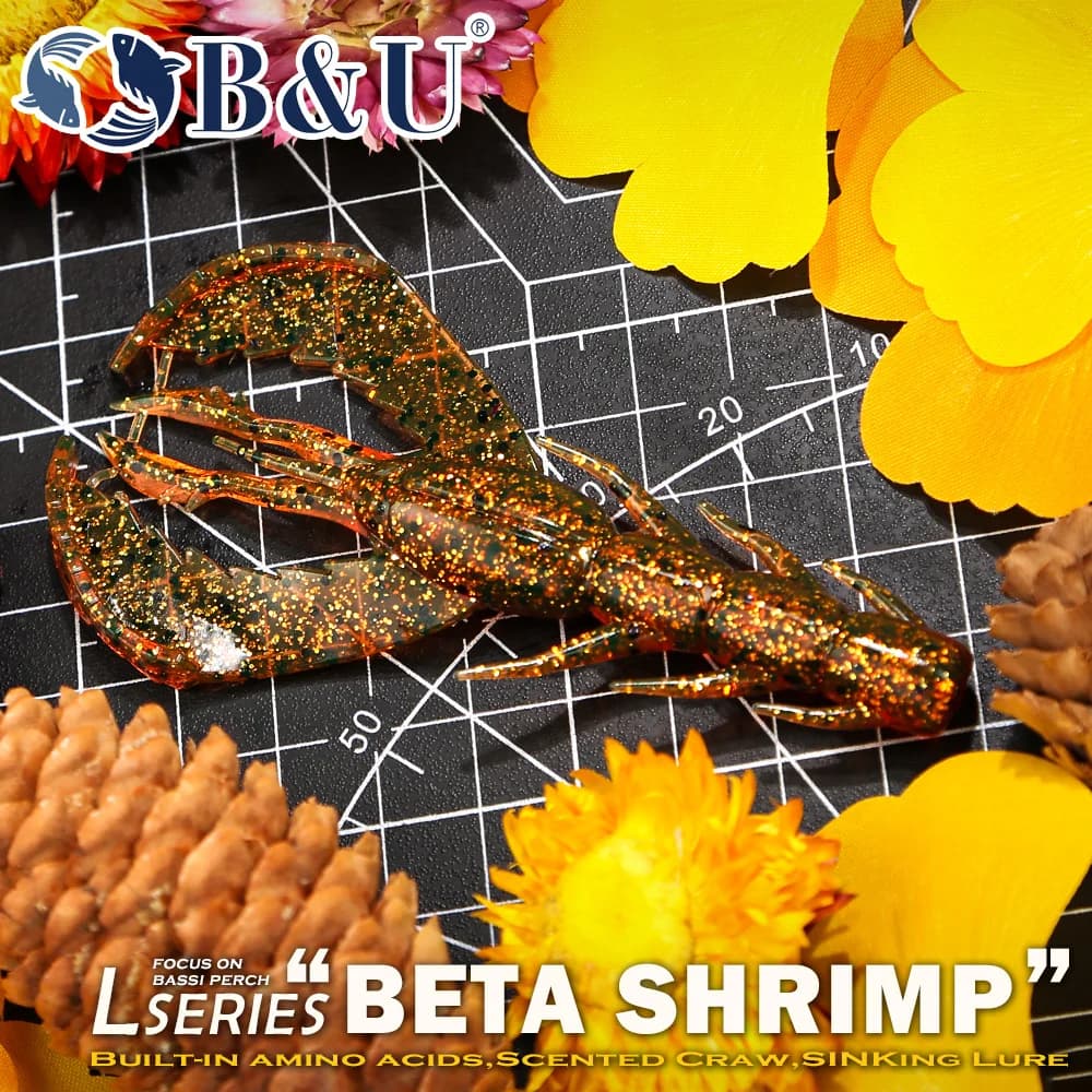 Esche Morbide B&U Craw Shrimp, Artificiali Realistiche Profumate in Plastica Macchiata per la Pesca di Persico, Luccio e Spigola in Acqua Dolce Texas R