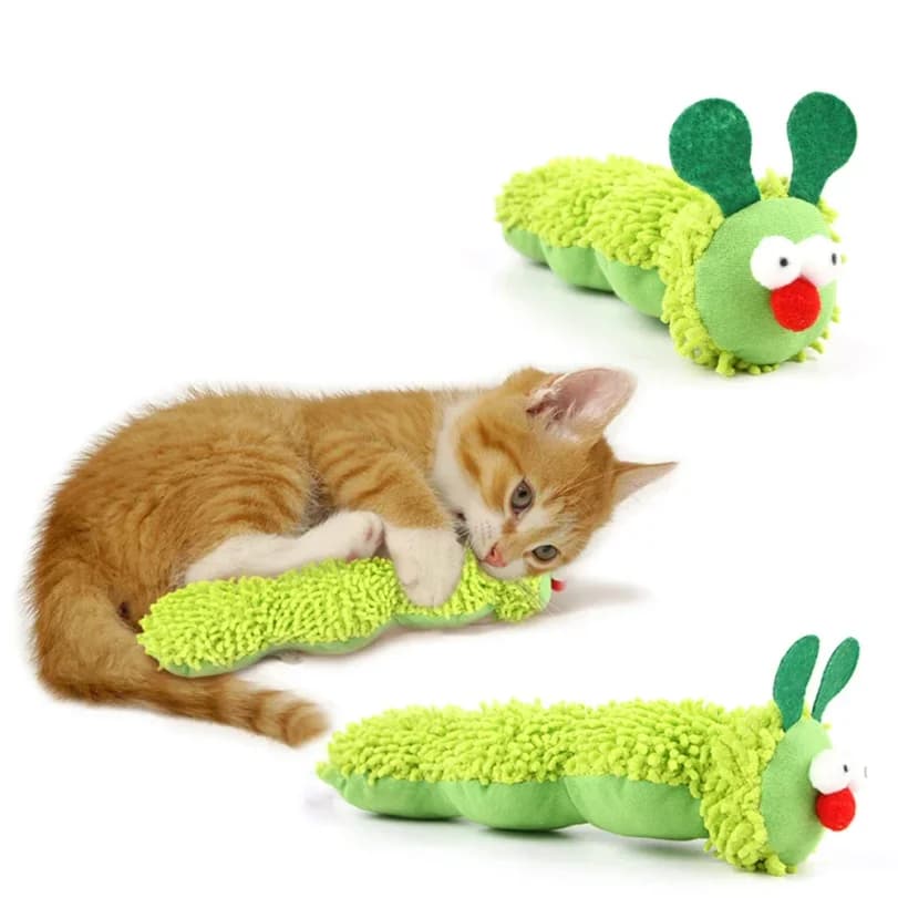 Giocattoli da Masticare per Gatti, Giocattolo a Forma di Bruco con Erba Gatta, Giocattolo Interattivo con Silvervine per Gatti, Giocattolo per Pulire il Cavo Orale dei Gattini, Accessori per Animali Domestici