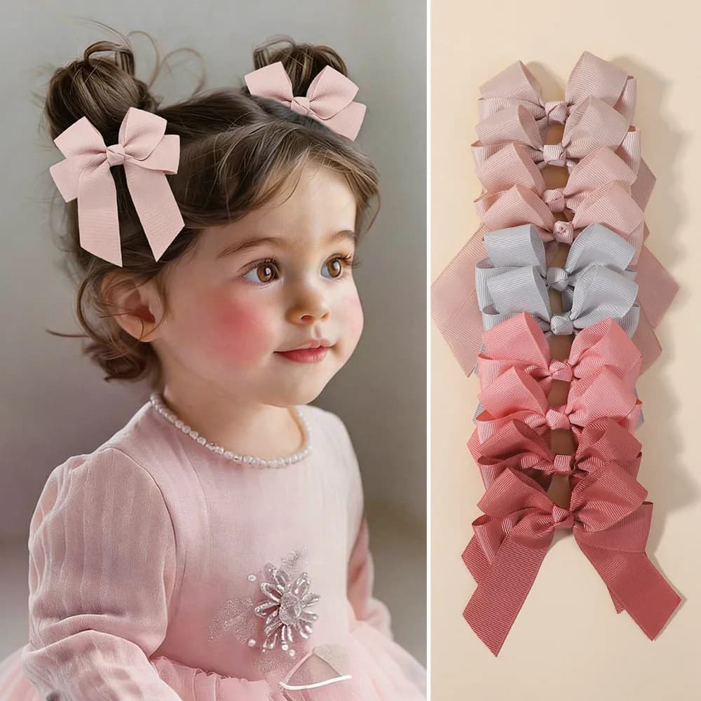 JOLLYPASS 10 Pezzi Fermagli per Capelli a Fiocco Tinta Unita per Ragazze, Classici Fiocchi, Mollette Carine, Accessori per Capelli per Bambini