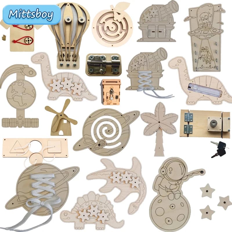 Accessori per la tavola occupata Montessori Giocattoli in legno Dinosauro Cerniera Pianeta Sblocca Giocattolo educativo Educazioni precoci Regali giocattolo di formazione