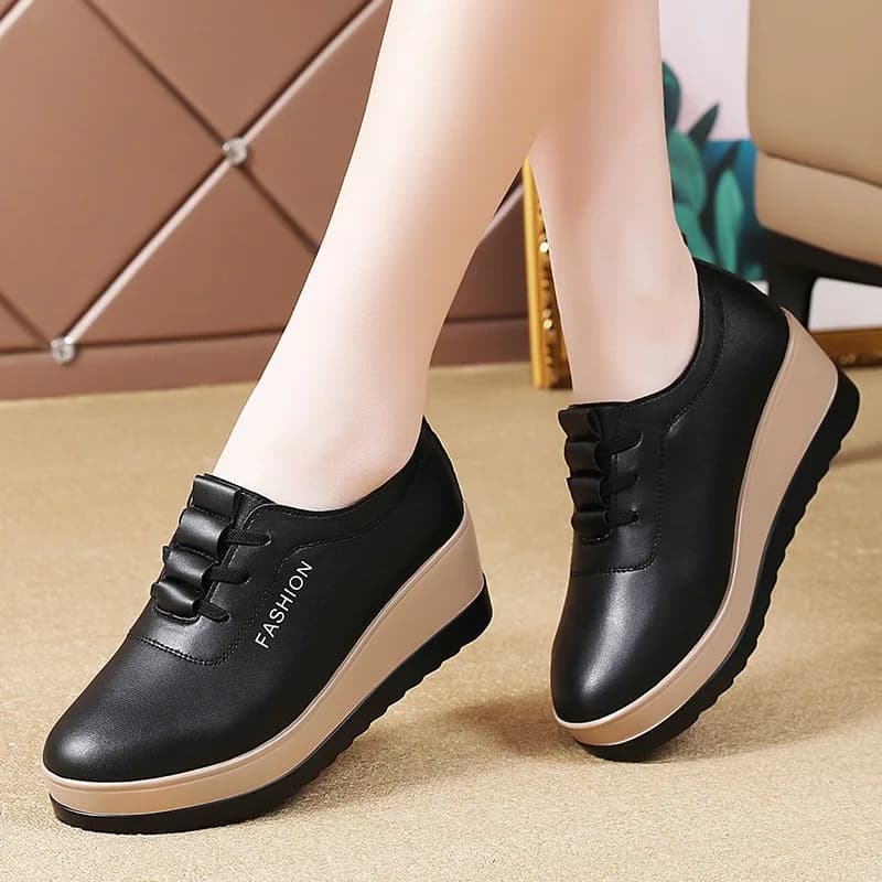 Women's Genuine Leather Shoes with Thick Sole, Fashion 2026, Women's Casual Shoes Autumn with Zeppa, Height 5CM increase, Mocassini