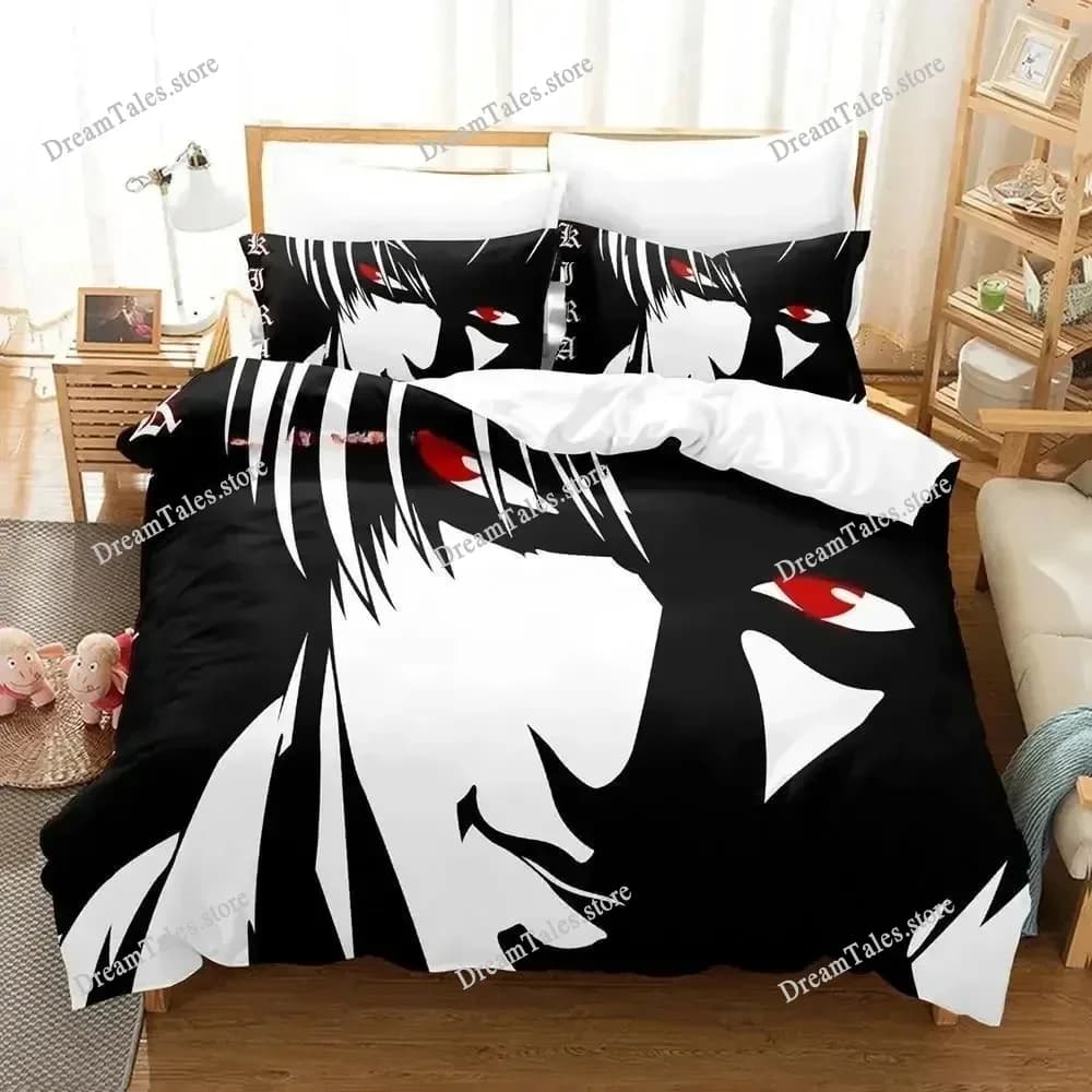 Set di Biancheria da Letto Anime Death Note Stampato in 3D, Copripiumino, Set Completo con Federe, Coperta, Misure King e Queen per Ragazzi e Adulti