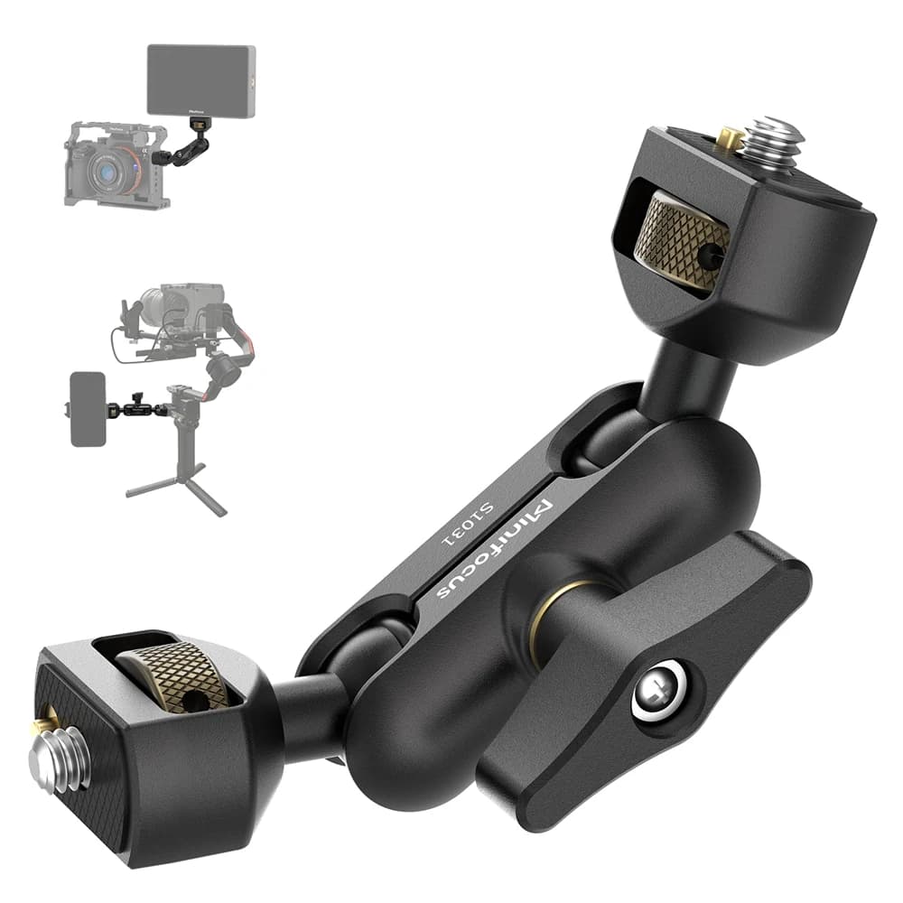Minifocus Camera Magic Arm Flexible Articulating Arm with 1/4” Screws Field Monitor Mount with Dual 360° Ballhead Aluminum Alloy