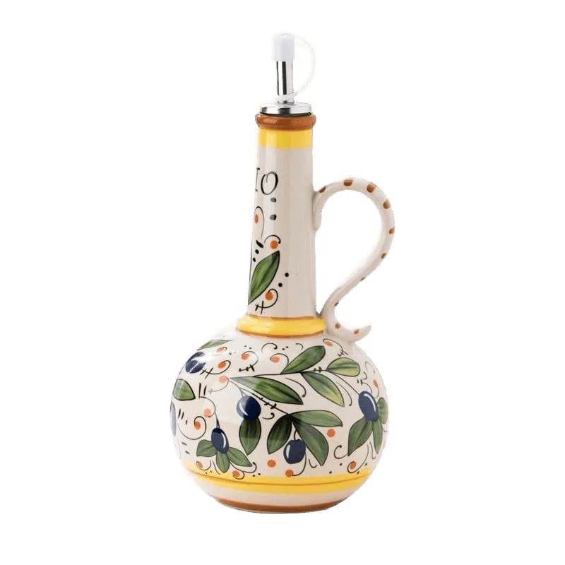 Esposizione Sottosmalto Colore Dipinto a mano in ceramica verde Bottiglia di olio d'oliva Pentola per olio Cucina di casa Salsa di soia Condimento per aceto