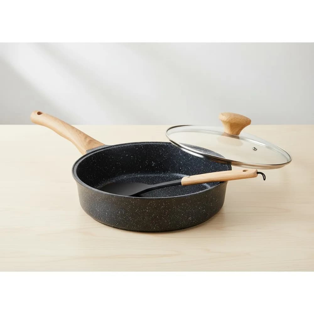 Deep non-stick pan with lid, 4,5 QT granite pan, ready to induction for healthy cooking
