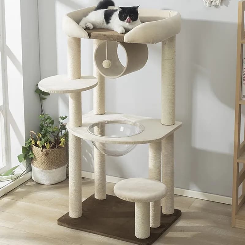 Albero per Gatti con Cuccia e Tiragraffi per Gatti Grandi, Design a Capsula Spaziale, Tiragraffi Avvolti in Sisal e Cuccia in Schiuma