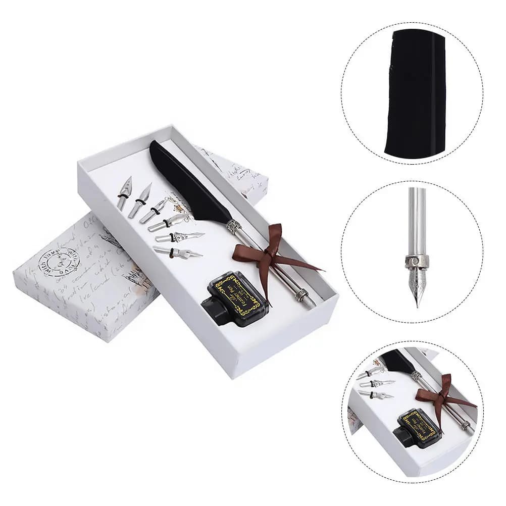 1Set Artistic Quill Pen Set Retro Dip Pen Kit Handmade Polished Nib Smooth Writing Calligraphy Pens Gift Set for Family Friends