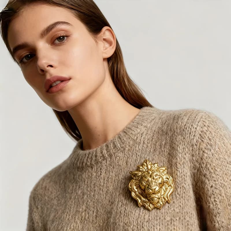 Spilla Vintage a Forma di Testa di Leone, Distintivo Animale in Stile Western, Elegante Accessorio in Metallo per Giacche e Abiti da Donna